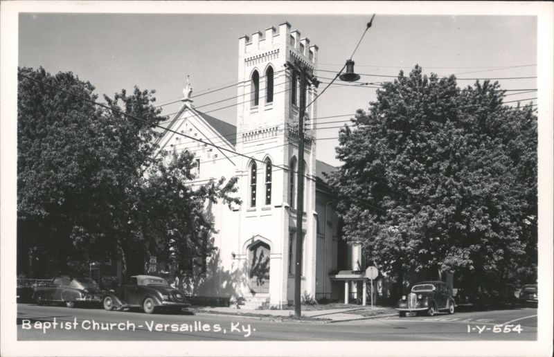 Baptist Church with Tower and Cars on Street, Versailles Kentucky