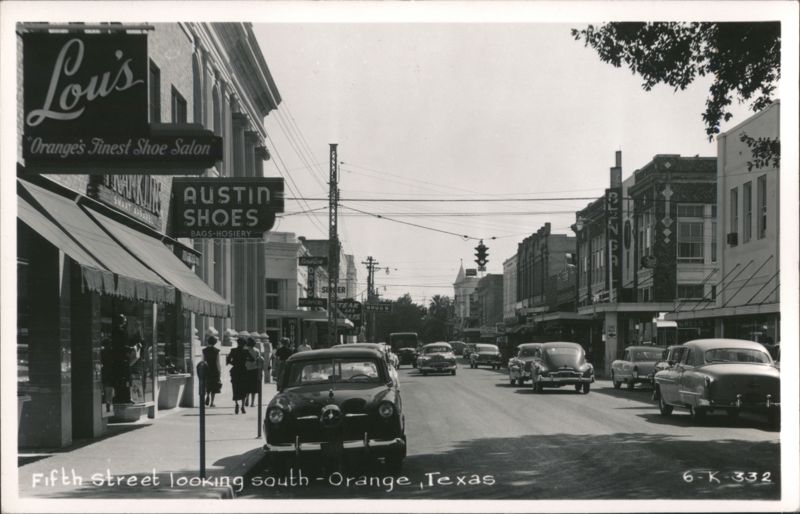 Fifth Street looking south with Lou's and Austin Shoes Orange Texas