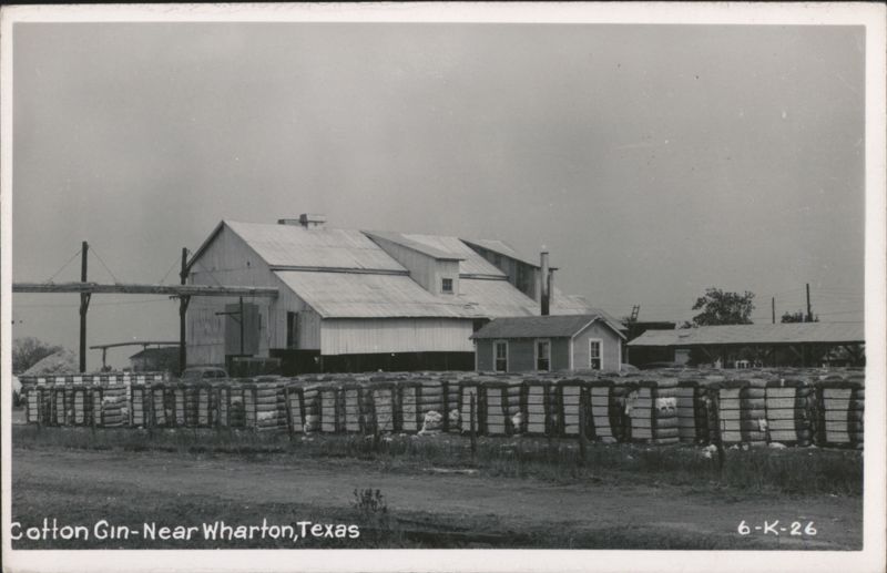 Cotton Gin with Bales Stacked Outside Wharton Texas