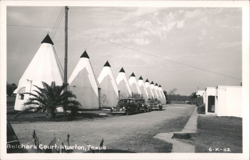 Belchers Court Teepee Motel Units with Vintage Cars Wharton Texas