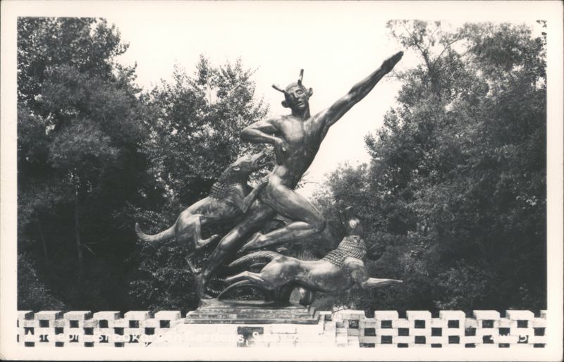 Brookgreen Gardens Bronze Sculpture of Horned Figure with Dogs Murrells Inlet South Carolina