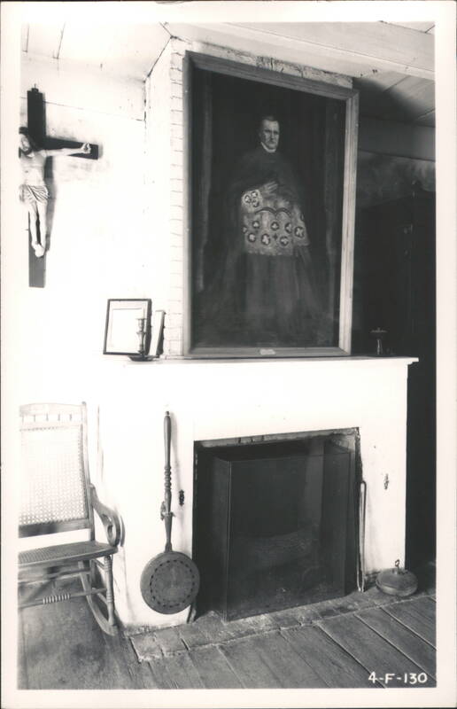 Interior Room with Painting of Clergyman, Crucifix, and Fireplace Saint Martinville Louisiana