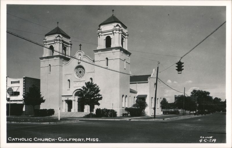Catholic Church with Twin Towers, Rose Window, Gulfport Mississippi