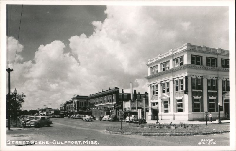 Downtown Gulfport Street Scene with Historic Buildings and Cars Mississippi