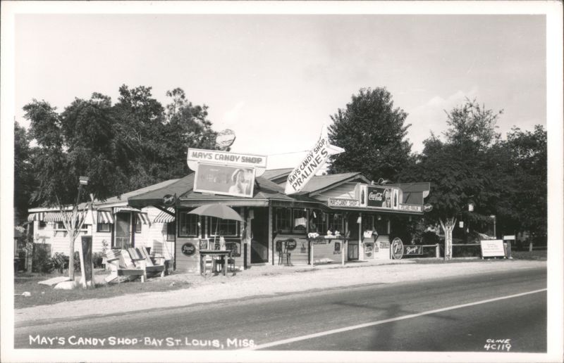 May's Candy Shop, Pralines Sign, Outdoor Seating Bay Saint Louis Mississippi