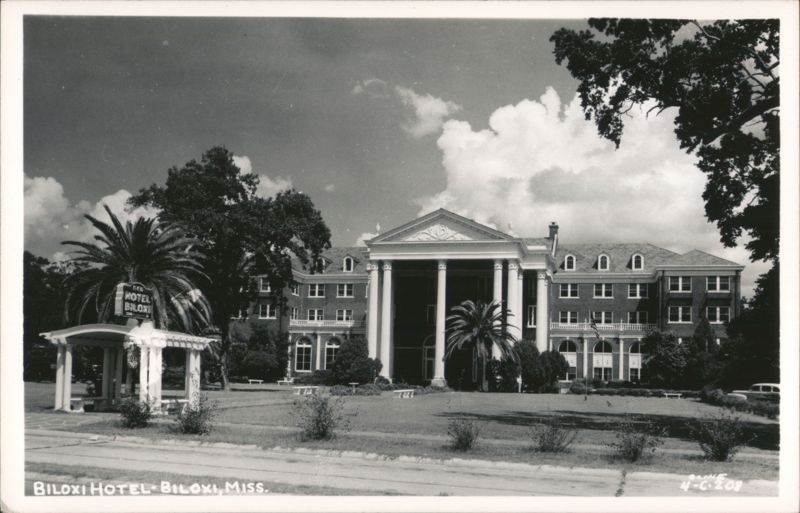Biloxi Hotel - Grand Facade with Columns and Palm Trees Mississippi