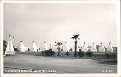 Belcher's Courts - Tepee-Shaped Motor Court Cabins with Palm Trees Postcard