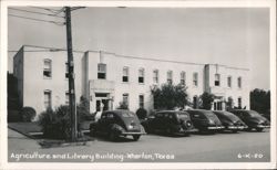 Agriculture and Library Building with Vintage Cars Postcard