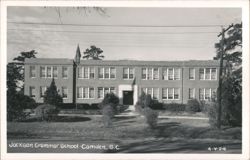 Jackson Grammar School Building with American Flag Postcard
