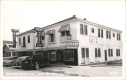 Moonlight Hotel and Cafe with Vintage Cars Postcard