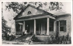 Lansdowne House with People on Porch, Natchez Postcard