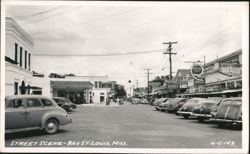 Street Scene with Businesses and Parked Cars Postcard