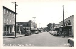 Street Scene with Rawls Drug Store and First Peoples Bank Postcard