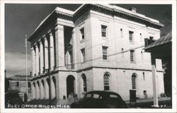 Post Office Building with Columns and Car Postcard