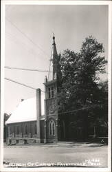 Church of Christ with Steeple and Large Tree Postcard