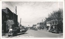 Marrs Cafe, Vintage Cars, and Downtown Buildings, Street Scene Postcard