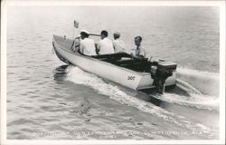 Four men boating on Guntersville Lake, boat named DOT Postcard