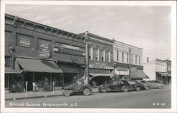 Street Scene with Businesses and Cars, Bishopville Postcard