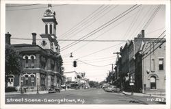 Street Scene with Clock Tower and Cars Postcard
