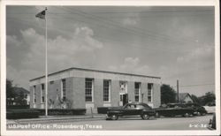 U.S. Post Office Building with Cars and American Flag Postcard