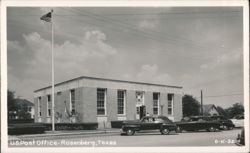 U.S. Post Office Building with American Flag and Cars Postcard