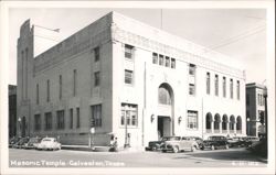 Masonic Temple Building with Vintage Cars Postcard