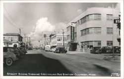 Greyhound Bus Station and Street Scene, Gulfport, MS Postcard