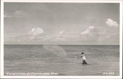 Fisherman Casting Net at Ship Island Postcard