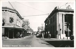 Street Scene with Peoples Bank and Rowell's Drugs Postcard