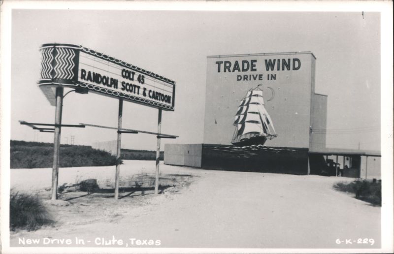 Trade Wind Drive In showing Colt 45, Randolph Scott & Cartoon Clute Texas