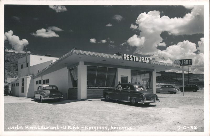 Jade Restaurant on U.S. 66 with vintage cars Kingman Arizona