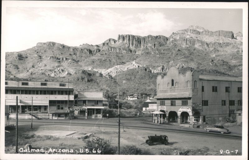 Oatman, AZ - Historic Route 66 Street Scene with Mountains, Buildings, Cars Arizona