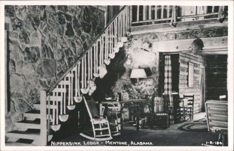 Nippersink Lodge Interior with Stone Wall and Staircase Mentone Alabama