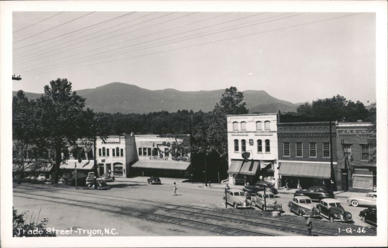 Trade Street Scene with Cars & Buildings, Tryon, NC North Carolina
