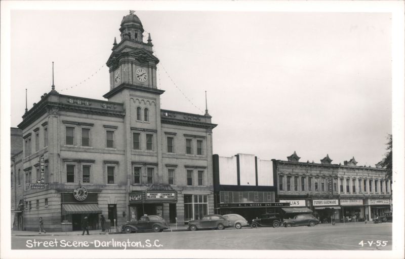 Darlington Street Scene with Clock Tower, Liberty Theatre, and Shops South Carolina