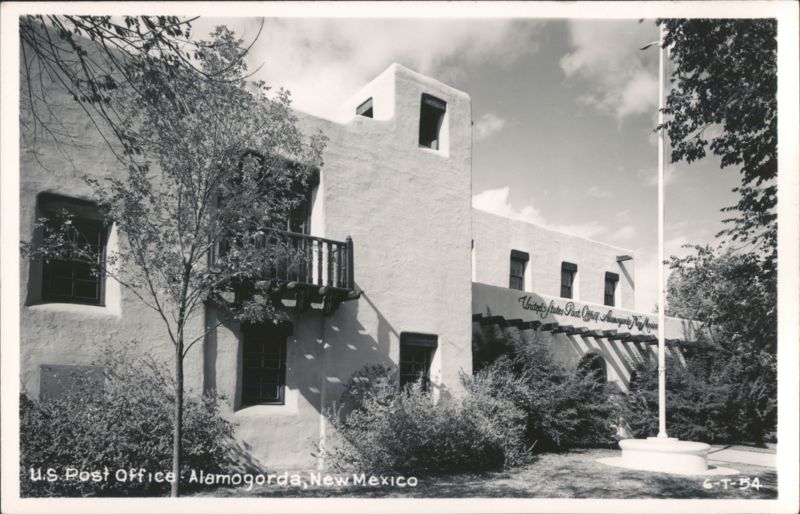 U.S. Post Office Building with Flagpole and Trees Alamogorda New Mexico