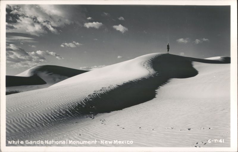 White Sands National Monument - Person on Dune with Footprints Alamogordo New Mexico