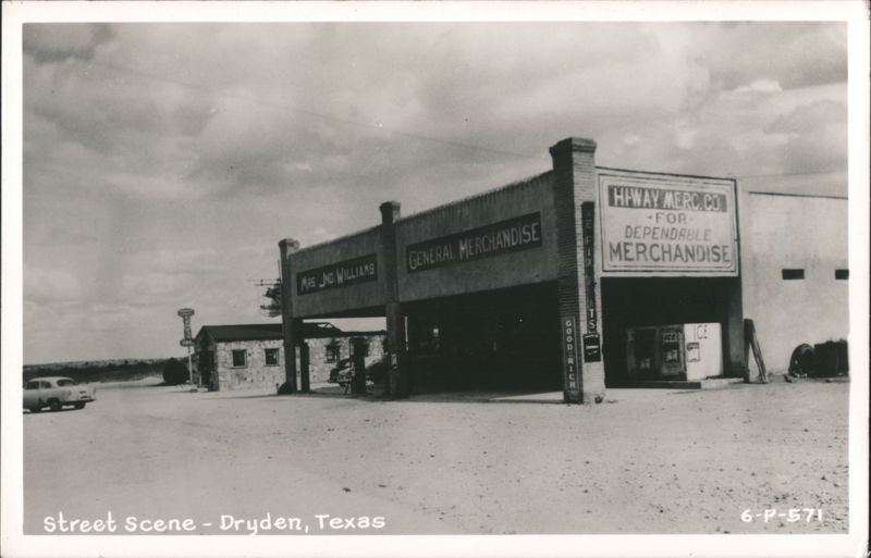 Dryden, Texas Street Scene with Haway Merc. Co. & Mrs. Jno. Williams Store