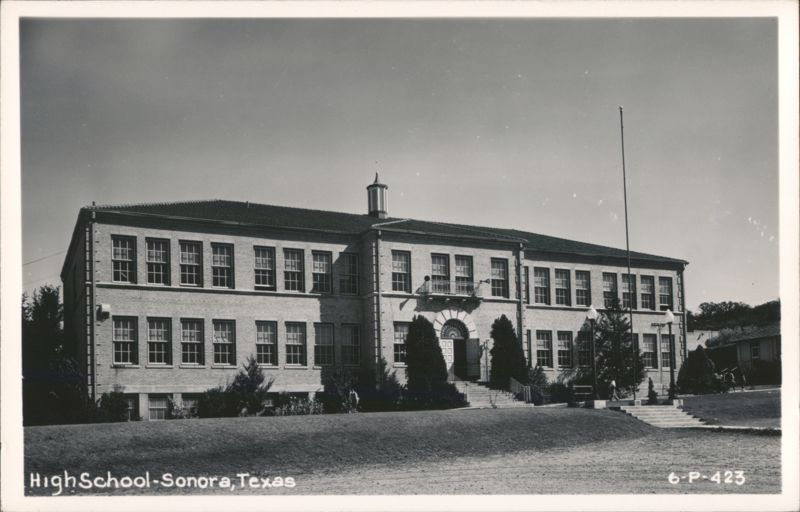High School Building with Cupola and Flagpole Sonora Texas