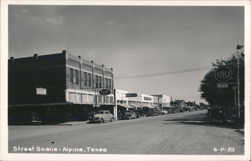 Downtown Street Scene with Cars and Shops Alpine Texas