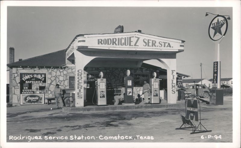 Rodriguez Service Station with Texaco Sign and Gas Pumps Comstock Texas