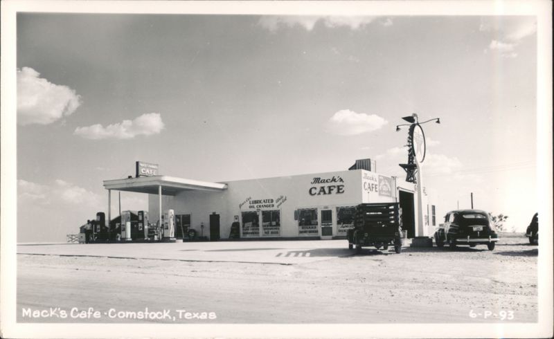 Mack's Cafe and Gas Station with Vintage Cars Comstock Texas