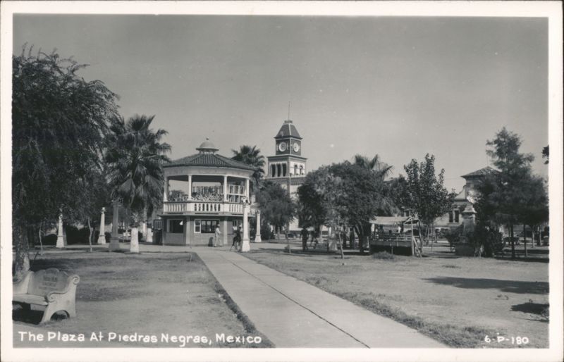 Plaza with Bandstand and Clock Tower Piedras Negras Mexico