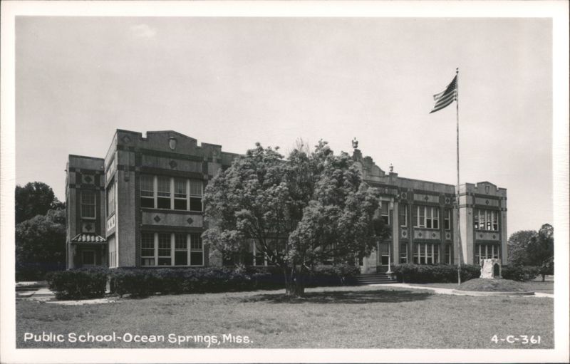 Public School Building with American Flag Ocean Springs Mississippi