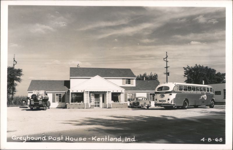 Greyhound Post House, Kentland, Indiana with Bus and Truck
