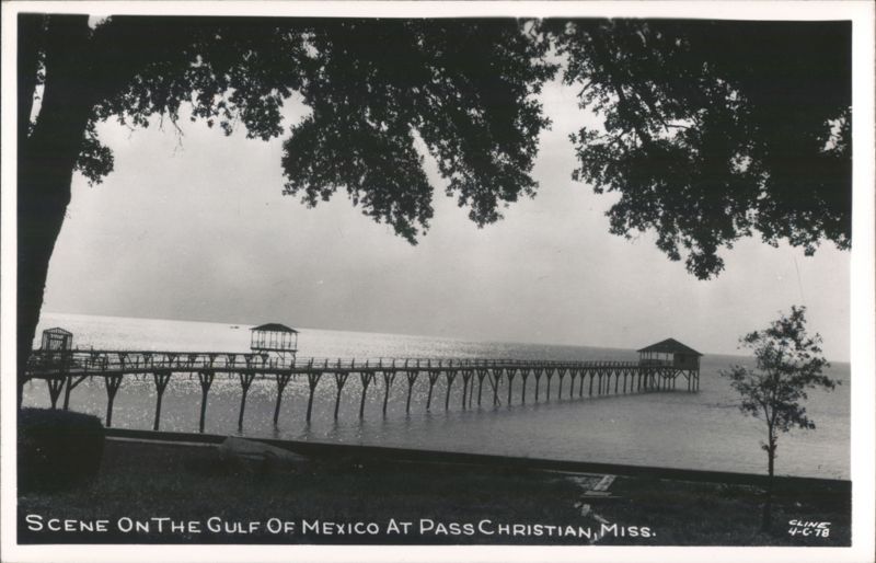 Scene on the Gulf of Mexico at Pass Christian, Mississippi with a long pier