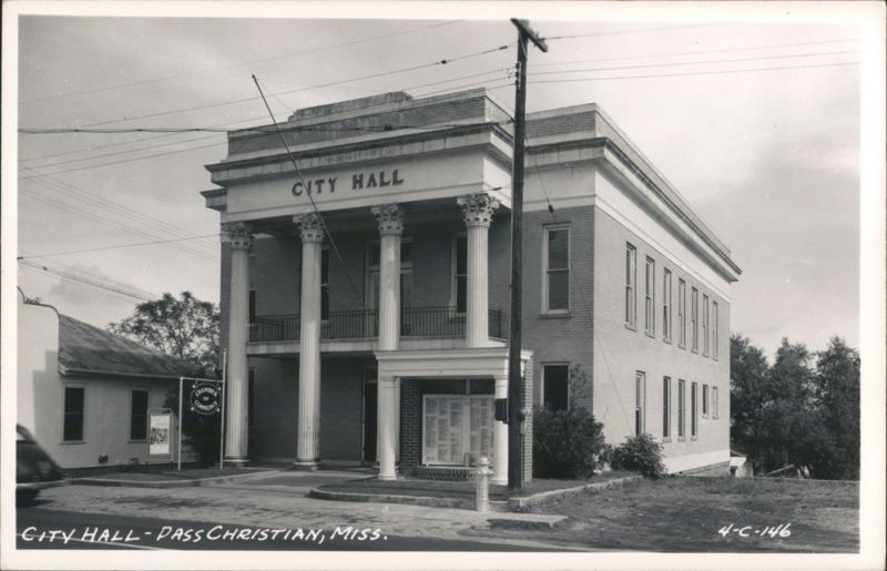 City Hall building with classical columns and balcony Pass Christian Mississippi
