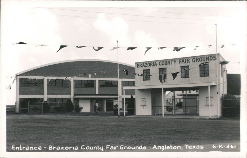 Entrance to Brazoria County Fair Grounds with Flags Angleton Texas
