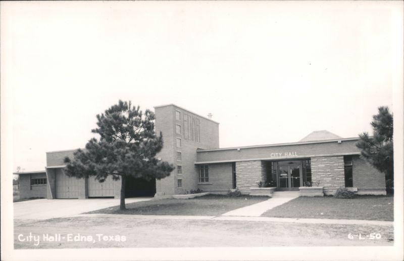 City Hall Building with Pine Tree Edna Texas