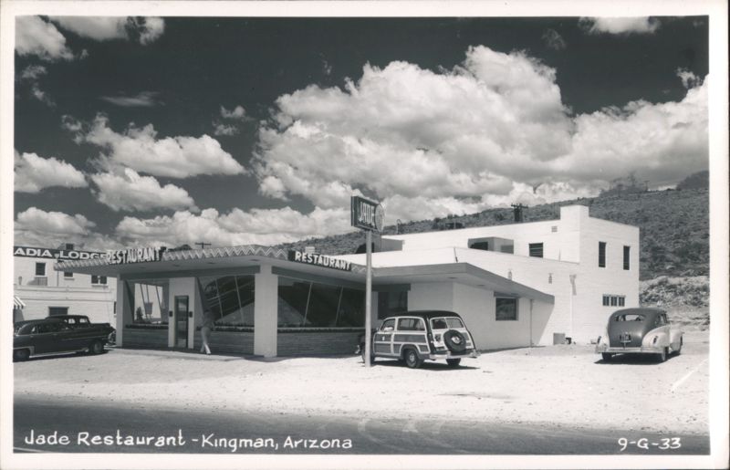 Jade Restaurant with cars and Arcadia Lodge Kingman Arizona